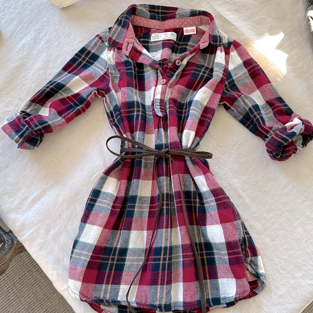 Zara baby girl collection plaid flannel belted long or 3/4 sleeve. Size 3/4 yrs